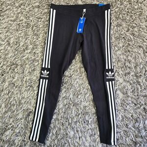 Adidas Trefoil Tight Leggings Black White Stripe Logo Women's XL IB7305 NEW